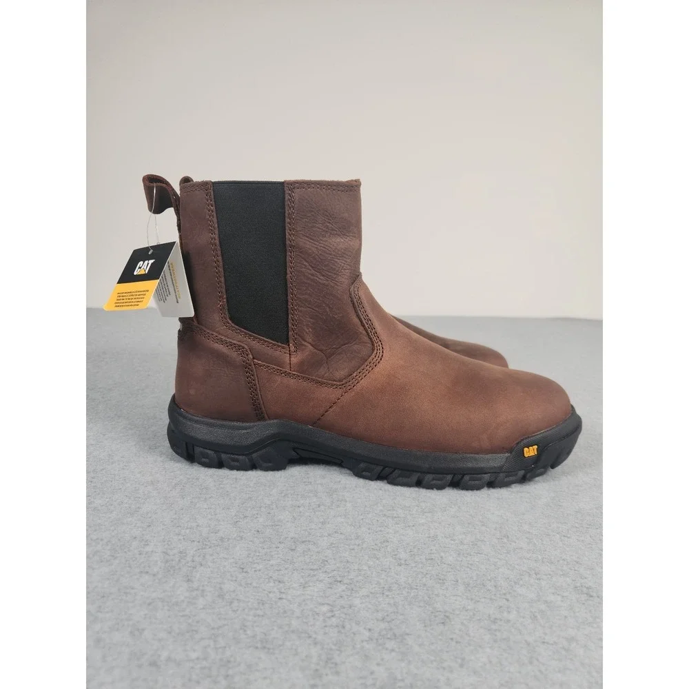 Caterpillar Work Boots Mens 9 Wide Brown Leather CAT Wheelbase Steel Toe P91026